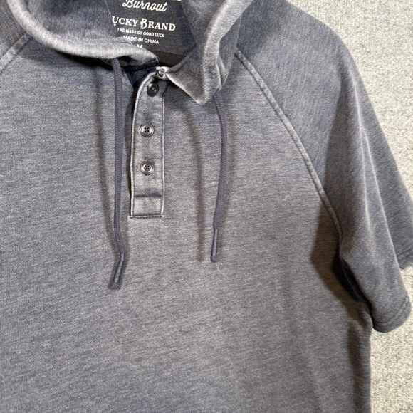 Lucky Brand Venice Burnout Henley Hoodie Mens Medium Blue Short Sleeve Pullover - Picture 4 of 10